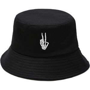 Black Bucket Hat with Skeleton Hand Design